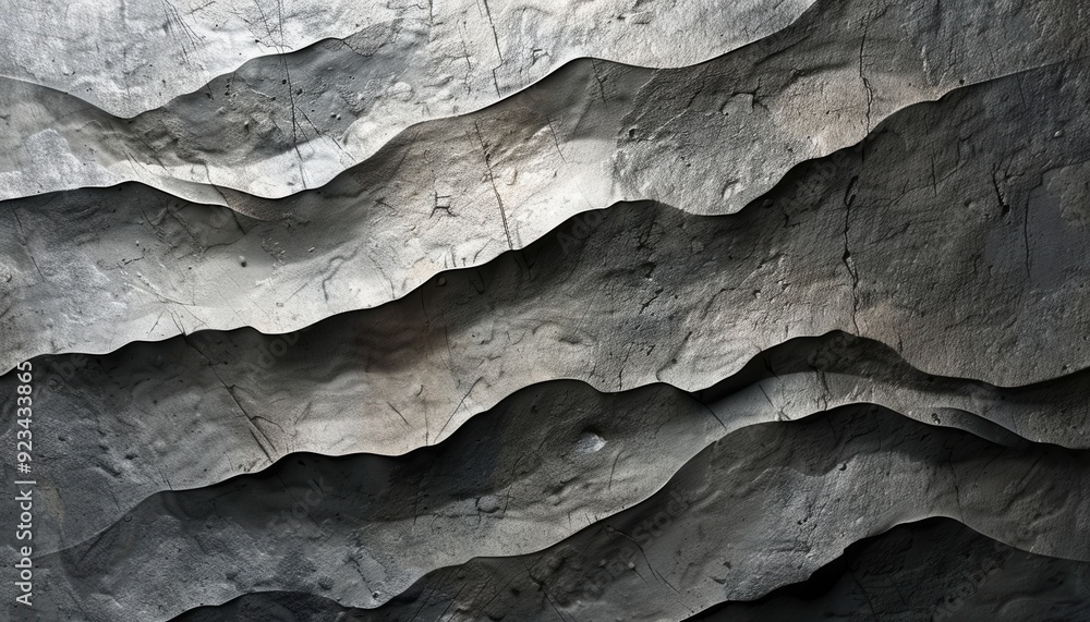 Poster textured stone surface with layers in shades of gray illuminated by soft light