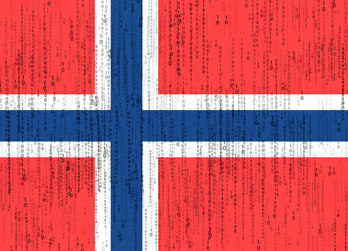 Data protection, binary code with Norway flag. Norwegian flag and matrix concept.