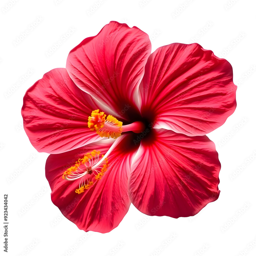 Wall mural red hibiscus flower isolated on transparent background.