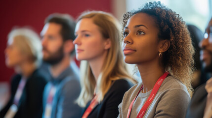 Diverse group of participants attending breakout sessions at a global conference.