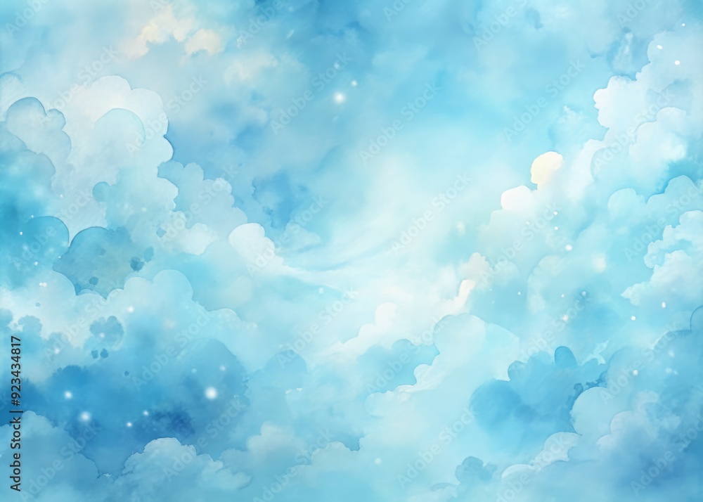 Poster soft and serene blue abstract watercolor clouds texture background with blended gentle hues and subt