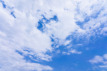 Sky background with dense white clouds on a bright day