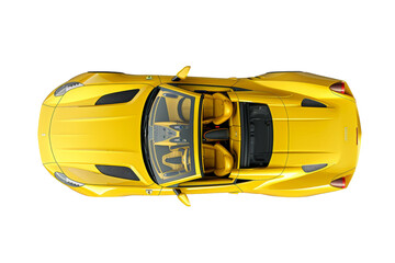 Top view of a yellow sports car on on Transparent Background