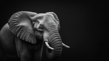 Fine Art Black and White Elephant Isolated on White Background Generative AI