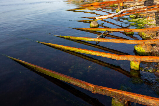 Old rusty slipways at the Fisherman's Bay in the village of Sinemorets, Tsarevo Municipality, Province of Burgas, Bulgarian Black Sea coast
