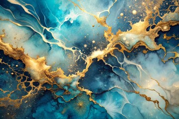 Ink abstract gold paint background art watercolor stone water luxury liquid texture marble. Abstract  ink pattern modern gold ocean glitter black design splash blue light brush creative smoke sea sky.