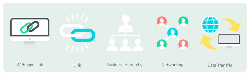 A set of 5 Communication icons as webpage link, link, business hierarchy