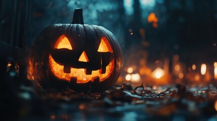 Fototapeta premium Halloween Pumpkin in Spooky Autumn Setting