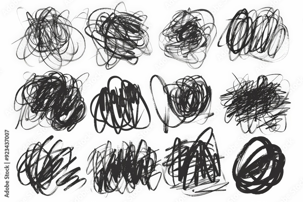 Aufkleber this image features dense and dynamic black scribbles against a white background, representing chaos