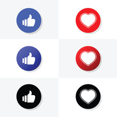 Like and heart, thumbs up and love icon in flat, gradient and silhouette color isolated on background