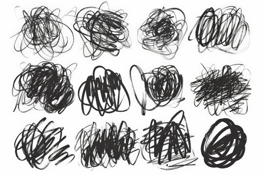 This image features dense and dynamic black scribbles against a white background, representing chaos, confusion, and the complexity of human emotions and thoughts.