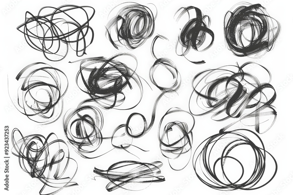 Poster a collection of circular, flowing scribbles with light and dynamic brush strokes. this image symboli