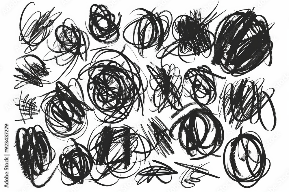 Poster a dense collection of circular scribbles, characterized by heavy strokes. this image represents a wh