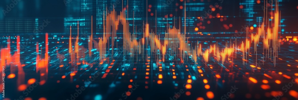 Poster a digital landscape of data visualization with a futuristic feel, symbolizing technological progress