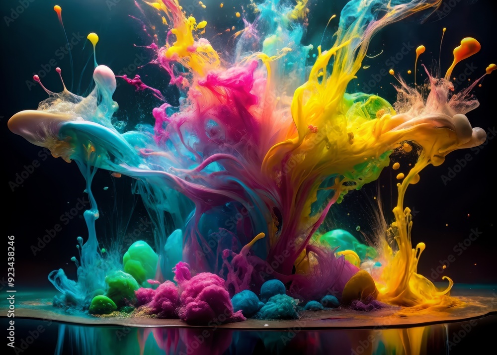 Aufkleber vibrant colored liquids burst and swirl underwater, creating an abstract, psychedelic backdrop with 