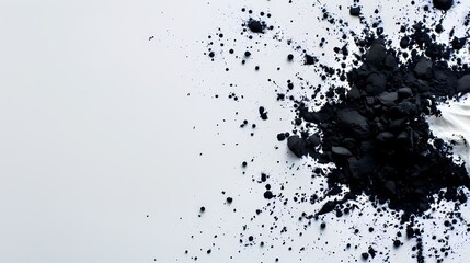 Obraz premium A close-up image of black powder scattered on a white surface, showcasing texture and contrast for artistic and commercial use.
