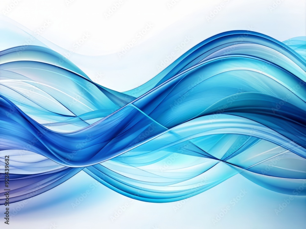 Poster vibrant blue wavy patterns undulate across a pristine white background, evoking a sense of calming s
