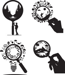 silhouette of clean vector Magnifying glass  isolated on white background	
