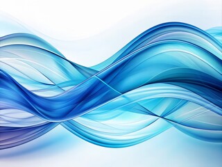 Fototapeta premium Vibrant blue wavy patterns undulate across a pristine white background, evoking a sense of calming serenity and endless possibilities in this abstract digital artwork.