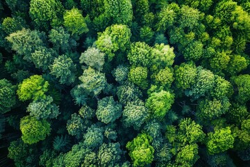 Naklejka premium Aerial drone shot of a forest in spring.