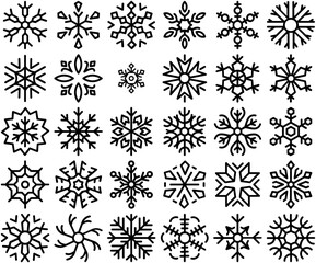 Mega Set Of Vector Geometric Snowflakes Icons Isolated Silhouette Solid Icons With Holiday-Snowflake,Snowflake,Christmas-Snowflake,Flower-Snowflake,Geometric-Snowflake Set Vector Flat Line Icons