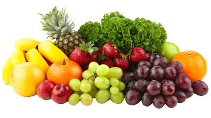 fresh colorful assortment of fruits and vegetables isolated on white or transparent png
