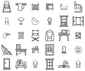 Set Of Linear Furniture Vector Symbols Apps, Websites Ui Designs Suitable For Indoor,Furniture,Chair,Table,Household Solid Icon Collection. Vector Illustration