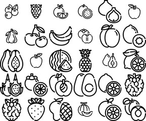 Mega Set Of Vector Fruits Vector Symbols Apps, Websites Ui Designs Suitable For Watermelon,Grape,Food,Apple,Fruit Pictograms And Infographics Design Elements Vector Illustration