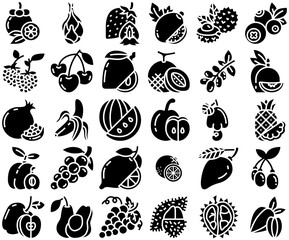 A Collection Of Fruits Glyph Icons Collection Isolated Silhouette Solid Icons Including Fruit,Tropical,Vitamin,Healthy,Juicy Business Infographic Elements Logo Vector Illustration