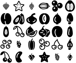 A Collection Of Fruit Icons Collection Isolated Silhouette Solid Icons Including Healty,Agriculture,Fresh,Food,Fruit Vector Icon Set Linear Pictogram Pack