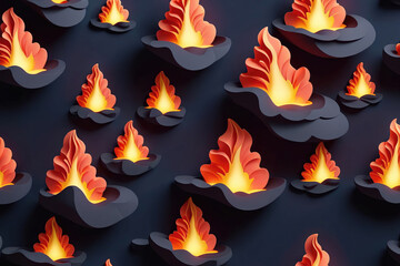 Vibrant Paper Craft Art Featuring Dynamic Flames Against a Dark Background