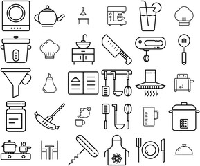 A Collection Of Food Vector Symbols Apps, Websites Ui Designs Suitable For Cooker,Cook,Food,Cooking,Pot Vector Illustration Linear Pictogram Pack