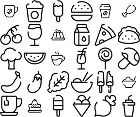 A Collection Of Food Beverage Pack Icons Silhouette Vector Logo Design Containing Organic,Snack,Drink,Cream,Ice Infographic Simple Vector Illustration Logo