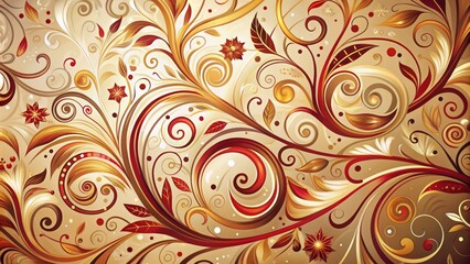 Vibrant warm swirls of red, gold, and brown dance across an off-white background, exuding a cozy, inviting, and elegant abstract design perfect for autumnal or winter themes.