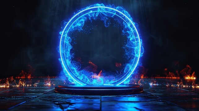Blue rays light with their shining particals on black background.Generative ai.