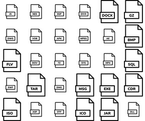 A Collection Of File Formats Vol2 Line Icons Web Header Banner Design Containing File,Format,Type,Extension,Jpg Vector Icons Illustration Collection