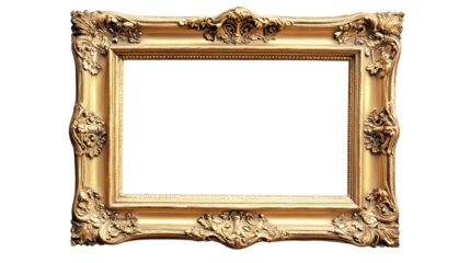 vintage golden frame isolated on white or transparent png