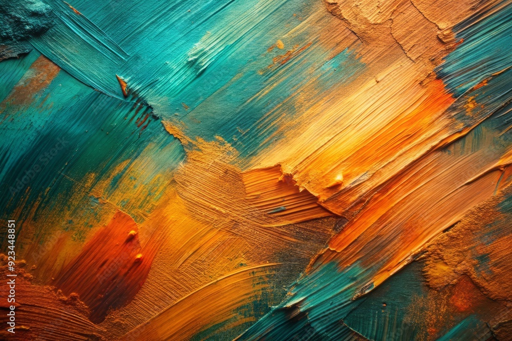 Poster vibrant abstract textured background featuring expressive brushstrokes in a gradient of warm orange 