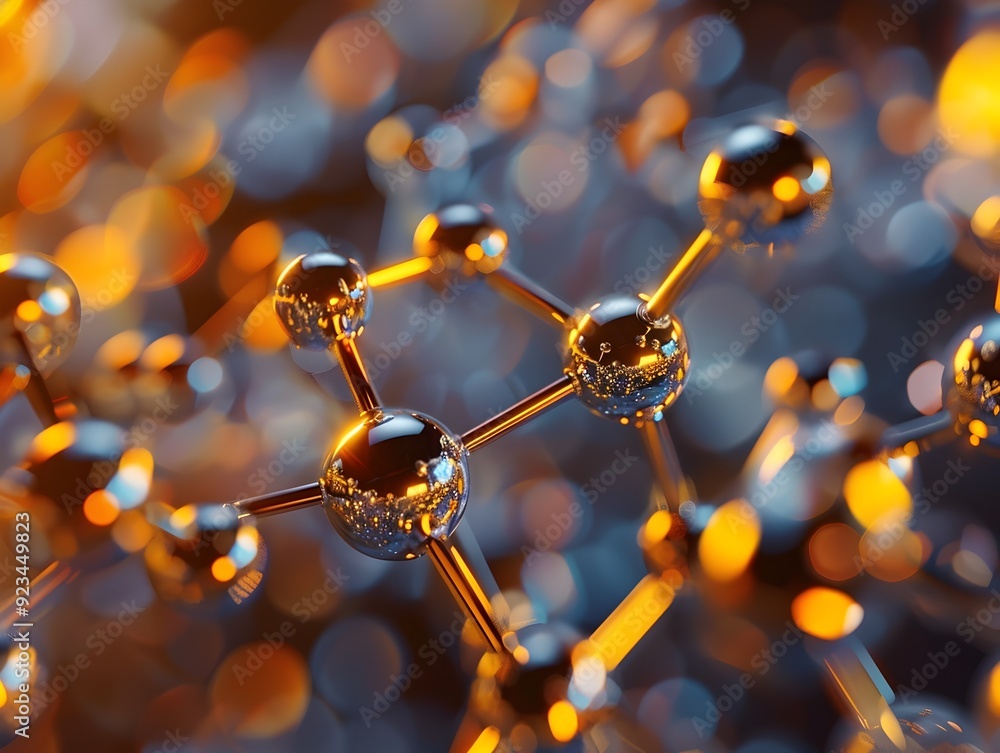 Aufkleber abstract molecular structure with golden bokeh.