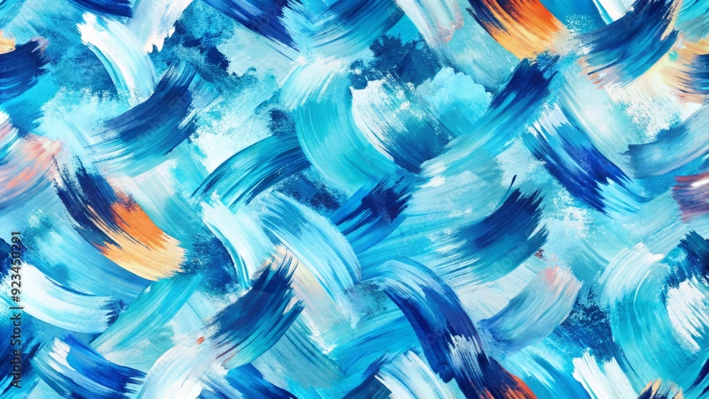 Poster Vibrant abstract background featuring bold expressive brushstrokes on a calming blue and white canvas, creating a dynamic and artistic seamless pattern design element.