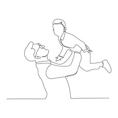 Fathers Day line art.single line,continuous one line drawing. Father holding his child . Continuous line art vector.Happy Fathers Day  son concept