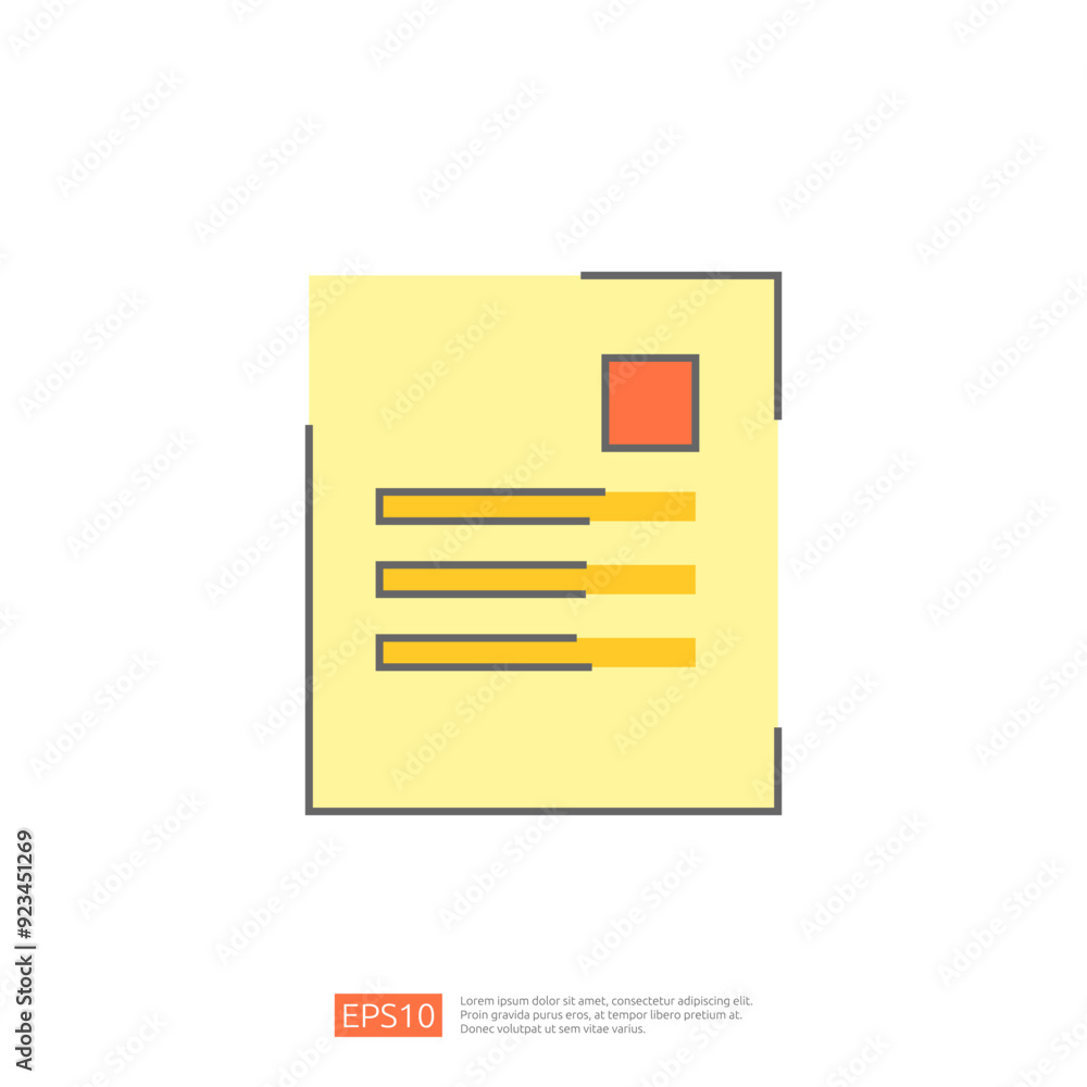 Poster a simple, flat, yellow and red document icon with a black outline, isolated on a white background. p