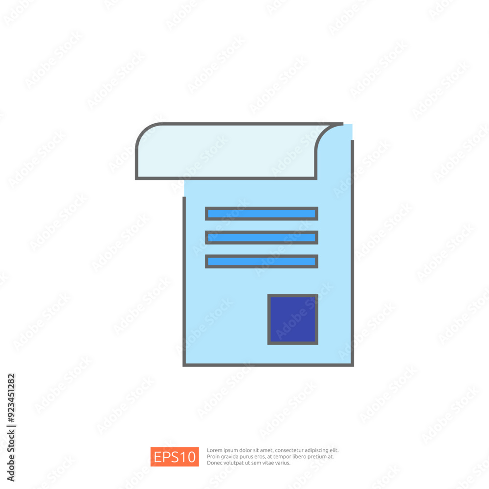 Poster a blue document icon with a blue square on the bottom right corner and three horizontal lines on the