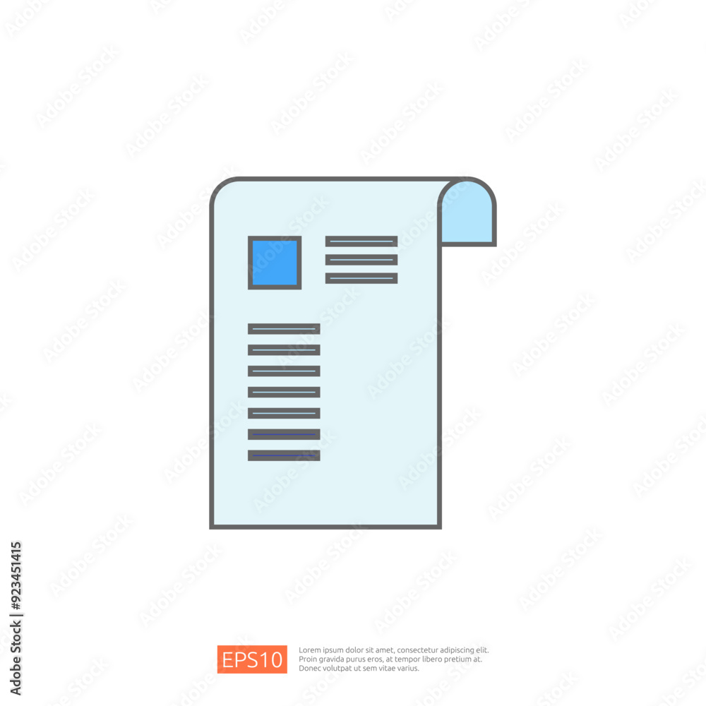 Poster a blue document icon with a blue square on the bottom right corner and three horizontal lines on the