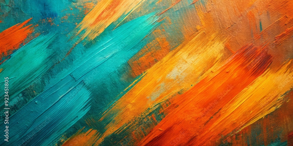 Poster vibrant abstract textured background featuring expressive orange and teal gradient brushstrokes, per