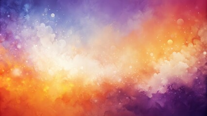Fototapeta premium Vibrant orange, violet, and white hues blend in a grainy, abstract gradient with blurred color noise, creating a textured, dreamy backdrop with ample copy space.