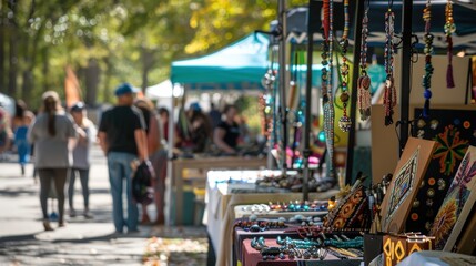 Obraz premium A vibrant arts and crafts fair featuring local artists and makers.
