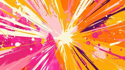 A vibrant background design featuring a burst of dynamic, abstract shapes in bright hues of orange, pink, and yellow.