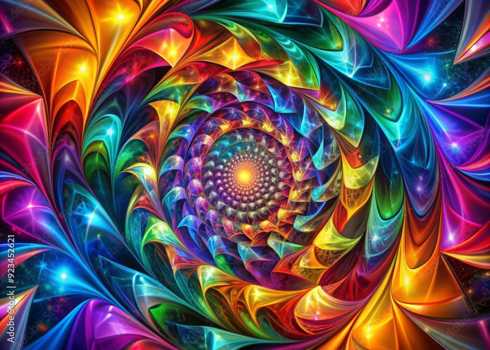 Poster vibrant colorful glass 3d geometric shapes swirl and twist, creating a mesmerizing abstract wallpape