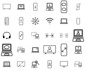 Set Of Electronics Icons Collection Isolated Silhouette Solid Icons Including Phone,Video-Call,Laptop,Computer,Electronics Set Vector Flat Line Icons